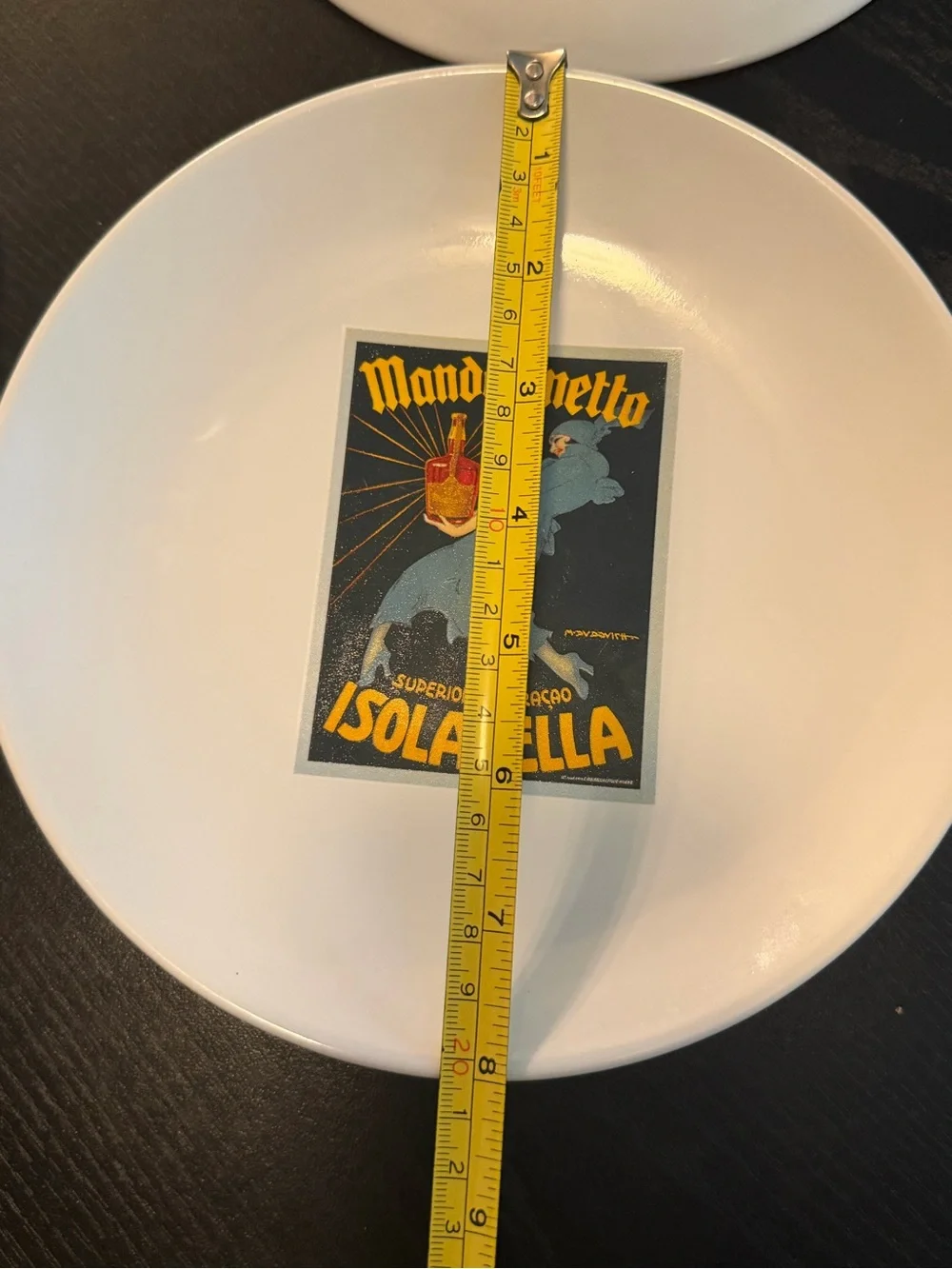Pottery Barn White Ceramic Dessert Plates with Vintage Poster Decals - Set of 4